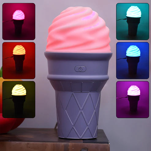 Ice Cream Cone Shape USB Humidifier with LED Night Light | Portable Cool Mist Aroma Diffuser & Air Freshener for Home, Office & Bedroom (Purple)