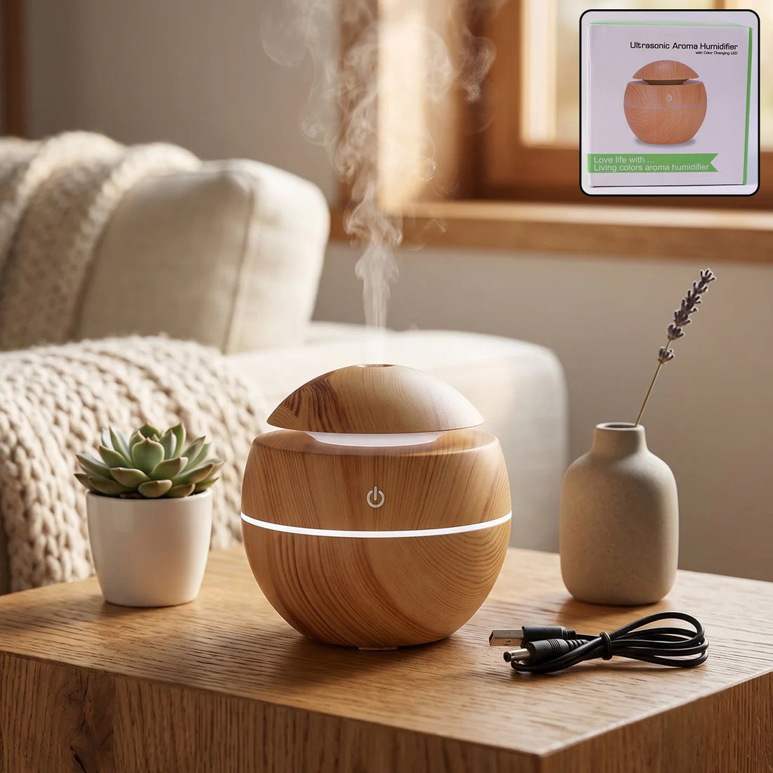 Ultrasonic Aroma Diffuser Humidifier 200ML with LED Light | USB Cool Mist Air Humidifier for Home, Office, Bedroom & Yoga Room