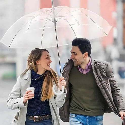 ☔Premium Transparent Dome Umbrella with Curved Handle | Windproof Clear Bubble Rain Umbrella for Men, Women & Teens