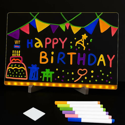 GlowWrite™ LED Message Board – Neon Writing Board with 7 Color Markers