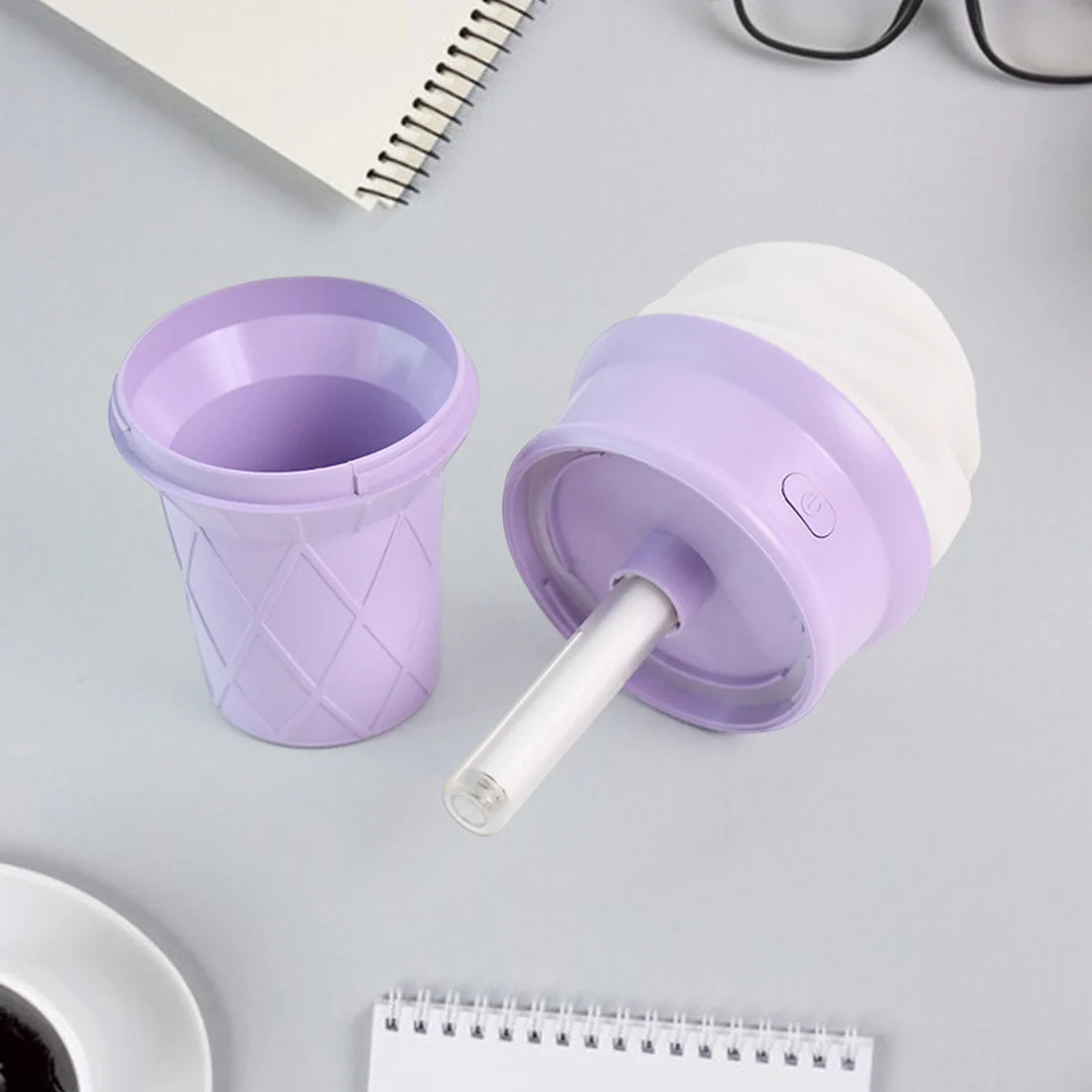 Ice Cream Cone Shape USB Humidifier with LED Night Light | Portable Cool Mist Aroma Diffuser & Air Freshener for Home, Office & Bedroom (Purple)