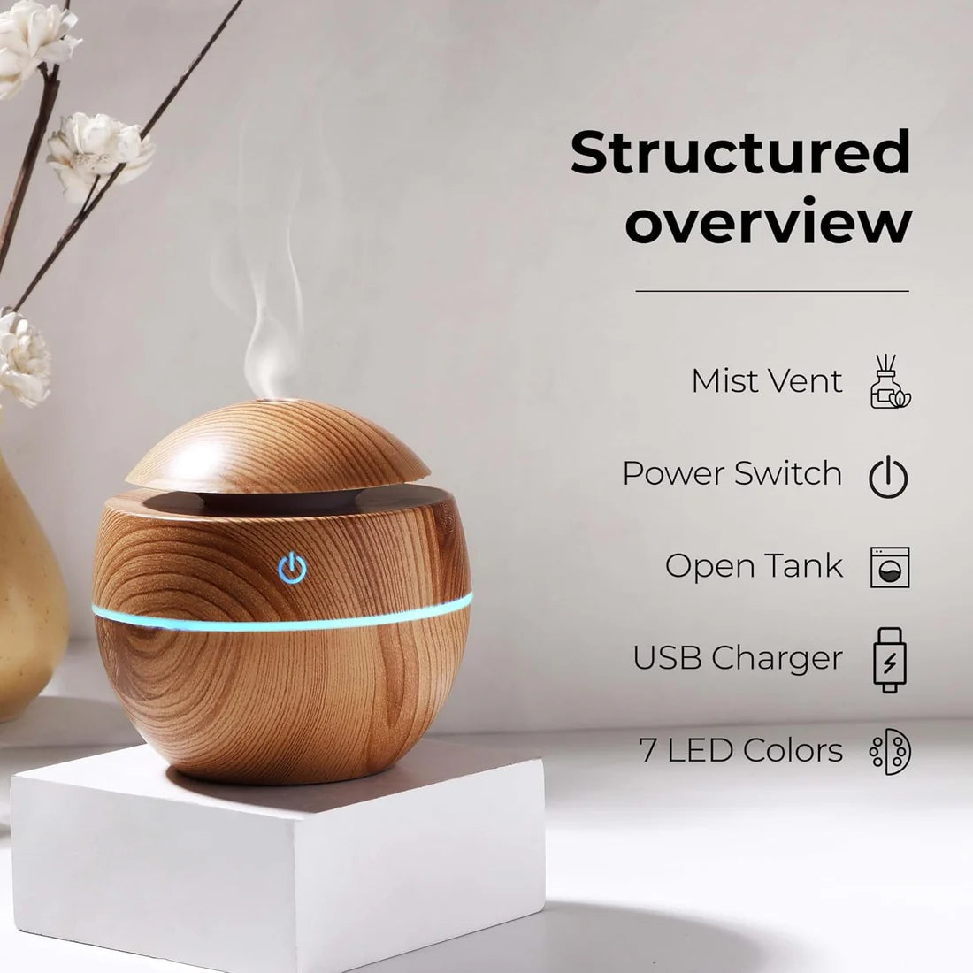 Ultrasonic Aroma Diffuser Humidifier 200ML with LED Light | USB Cool Mist Air Humidifier for Home, Office, Bedroom & Yoga Room