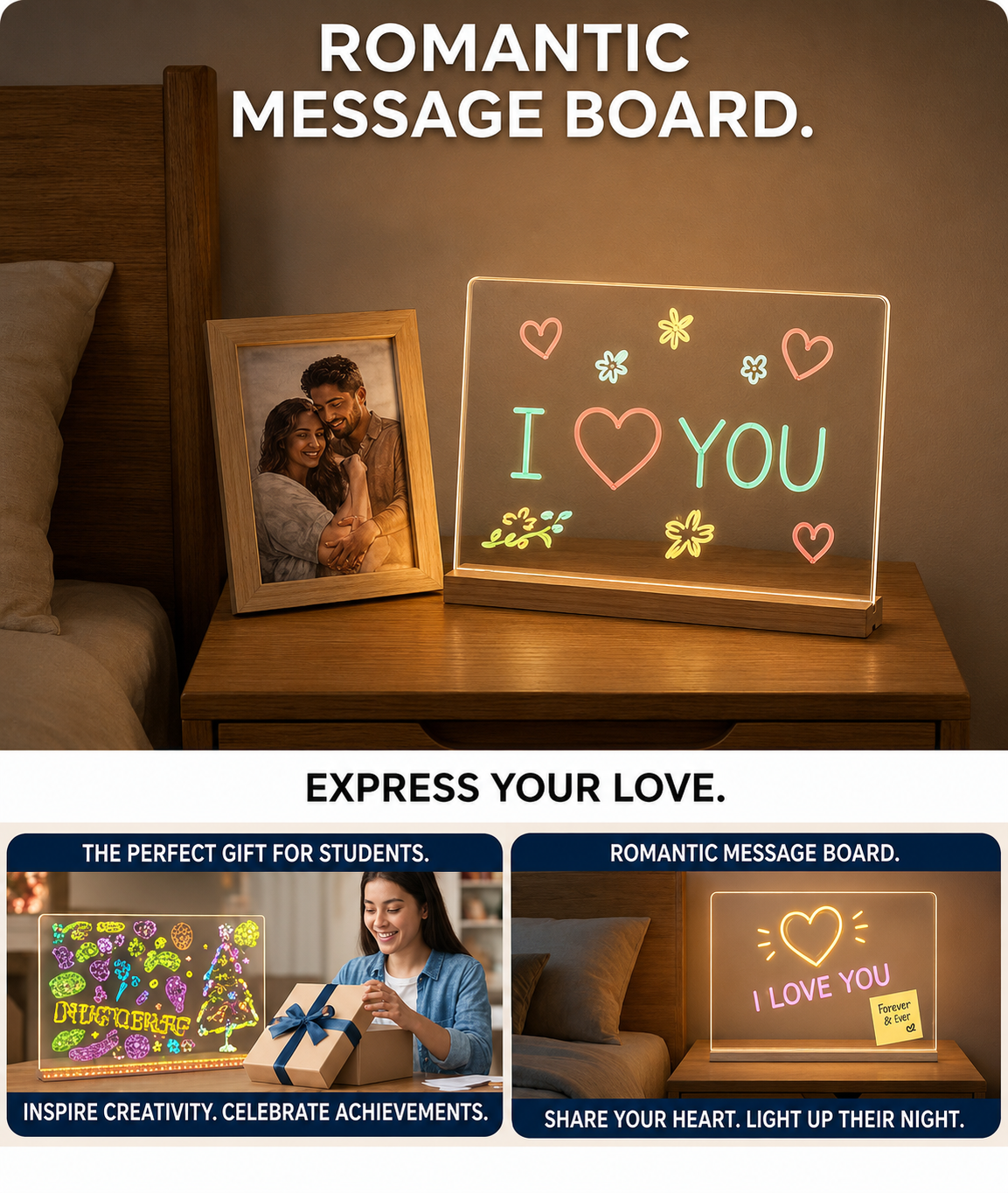 GlowWrite™ LED Message Board – Neon Writing Board with 7 Color Markers