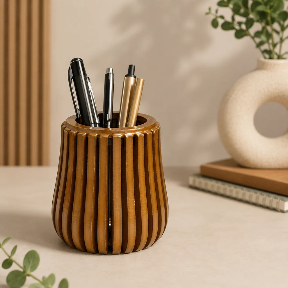 Premium Wooden Desk Organizer Pen Holder – Stylish Office & Study Table Stationery Stand