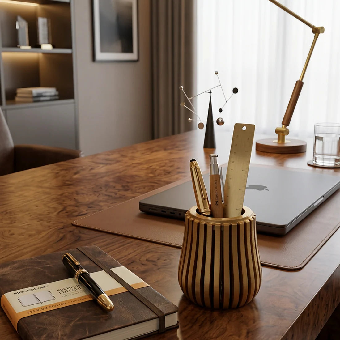 Premium Wooden Desk Organizer Pen Holder – Stylish Office & Study Table Stationery Stand