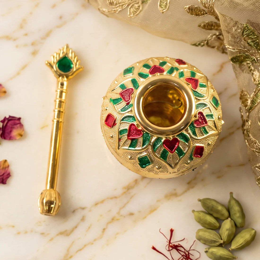 🪔Laddu Gopal Makhan Matki with Spoon Set | Decorative Pooja Pot | Krishna Bhog & Janmashtami Decoration | 2-Piece Set