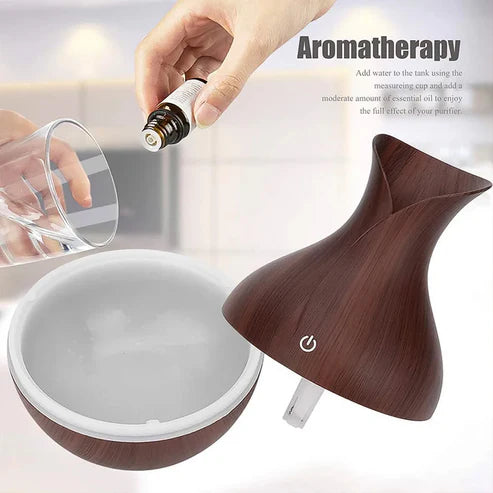 Wooden USB Humidifier & Aroma Diffuser with LED Light | Ultrasonic Cool Mist Air Moisturizer for Home, Office & Bedroom