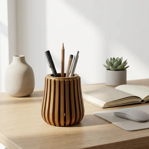 Premium Wooden Desk Organizer Pen Holder – Stylish Office & Study Table Stationery Stand