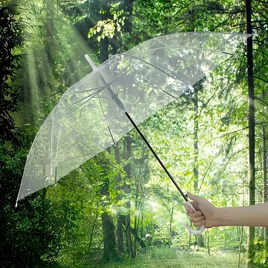 ☔Premium Transparent Dome Umbrella with Curved Handle | Windproof Clear Bubble Rain Umbrella for Men, Women & Teens