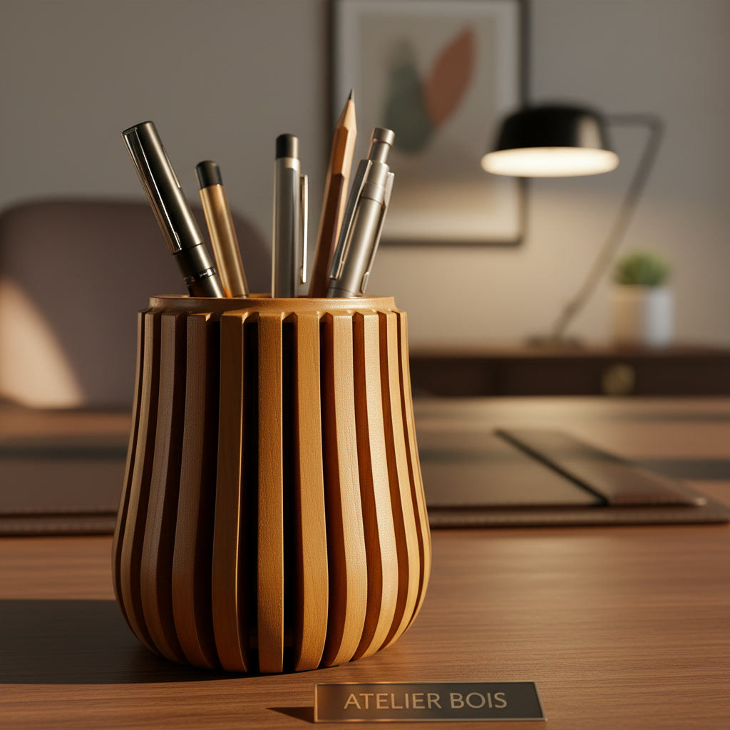 Premium Wooden Desk Organizer Pen Holder – Stylish Office & Study Table Stationery Stand