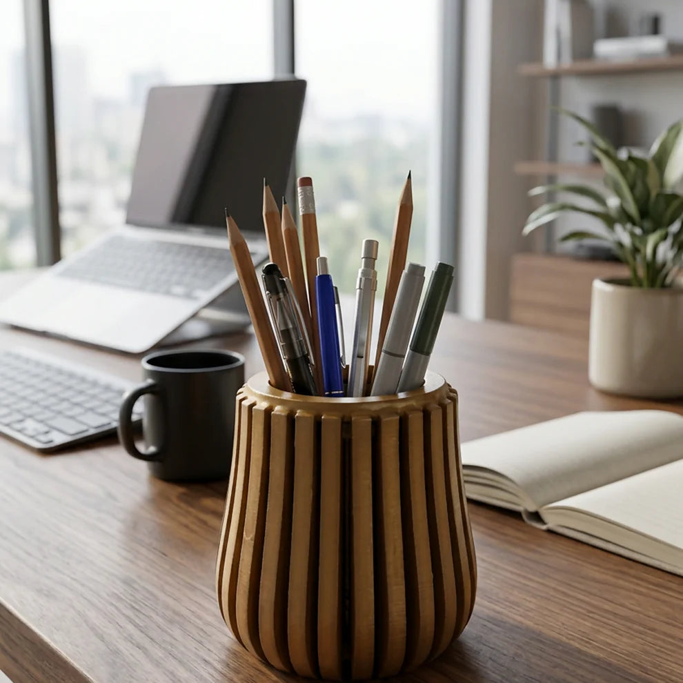 Premium Wooden Desk Organizer Pen Holder – Stylish Office & Study Table Stationery Stand