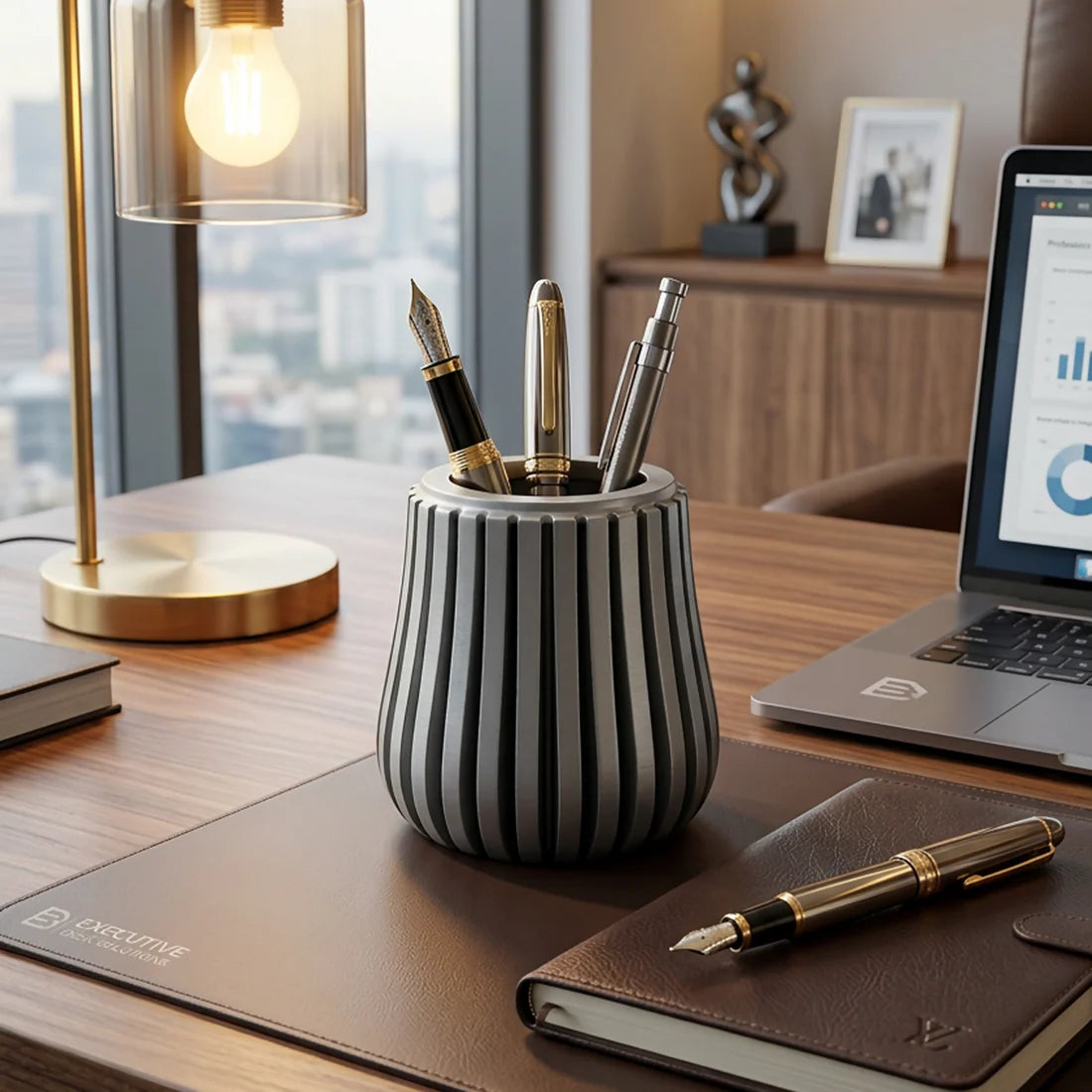Premium Wooden Desk Organizer Pen Holder – Stylish Office & Study Table Stationery Stand