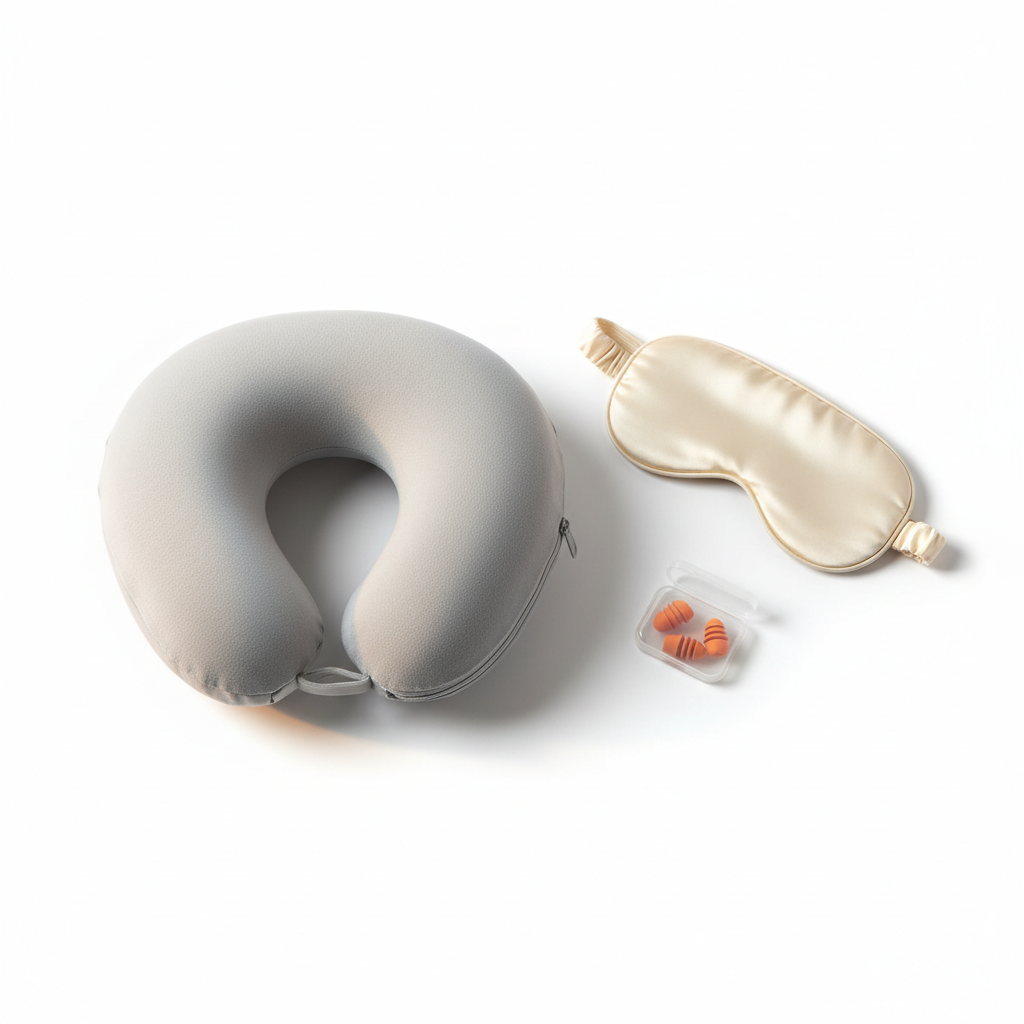 TravelEase™ 3-in-1 Travel Comfort Kit — Neck Pillow, Eye Mask & Earplugs Set