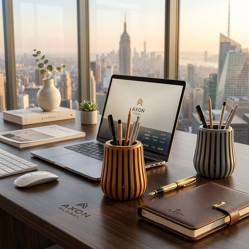 Premium Wooden Desk Organizer Pen Holder – Stylish Office & Study Table Stationery Stand