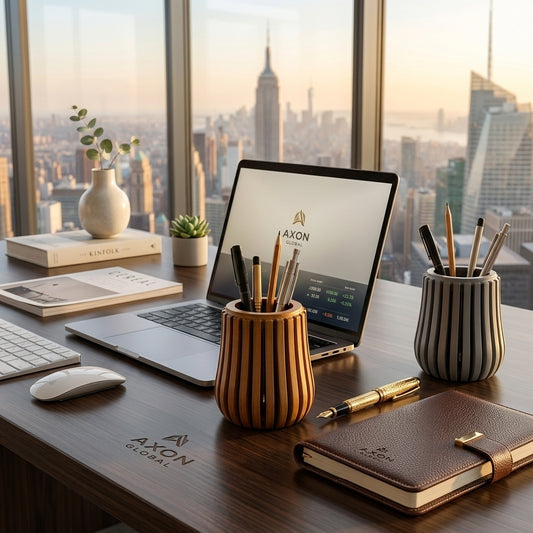 Premium Wooden Desk Organizer Pen Holder – Stylish Office & Study Table Stationery Stand